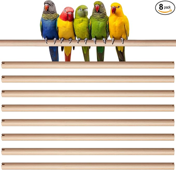Sintuff 8 Pcs Bird Perches for Cage Accessories, Wooden Perch Rods Replacement with Double Head Slots, 0.6 Inch Diameter Natural Wood Stand for Parrot Macaw Cockatoo Parakeet (15 Inches)