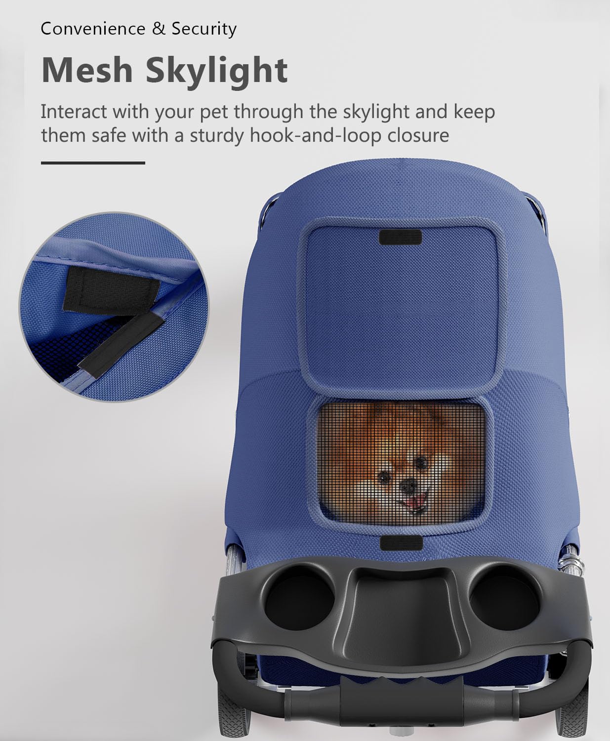 Pet Stroller with 3 Wheels for Small/Medium Pets, Portable Travel Foldable Carrier Jogger for Dog Cat Puppy Kitty, Rear Wheel Breaks, Storage Basket, Visible Mesh Weather Cover (Navy Blue)