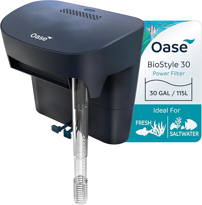 OASE BioStyle Power Filter for Aquariums up to 30 gallons, Multi-stage Filtration, Easy Maintenance, Quiet Hang on Back Filter, Navy Blue