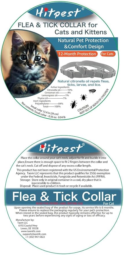 Flea and Tick Collar for Cat, 12 Months Protection, Upgraded Version, Soft and Comfortable, Prevents Fleas and Ticks, Includes Tweezers and Flea Comb, 2-Pack