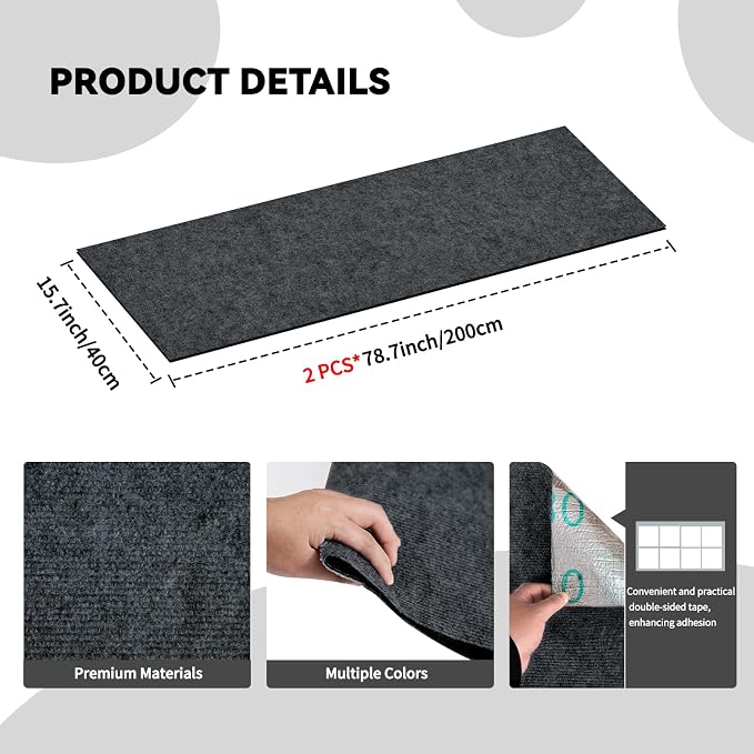 2 Pcs Dark Grey Cat Scratch Mat, 78.7"x15.8" Self-Adhesive Cat Carpet, Trimmable DIY Cat Scratch Pad for Furniture, Couch Protector from Cats, Sofa Protector for Cats, Wall, Cat Tree Replacement Post