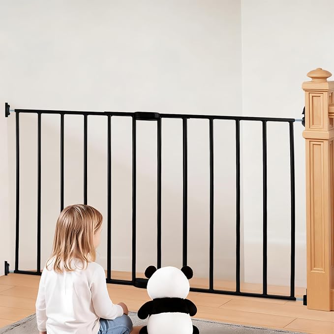 Adjustable Pet Safety Swing Gate, Hardware-Mounted Metal Gate for Stairs and Doorways, Secure Latch for Pets (Black, 24"-40.5" W x 28.75" H)