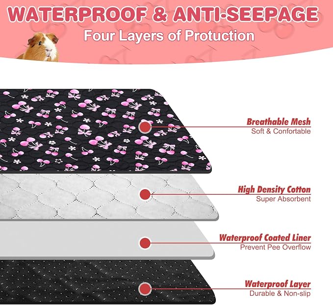 2 Pack Waterproof Guinea Pig Cage Liner, 36" x 48" Washable Reusable Guinea Pig Liner, Super Absorbent Leak-Proof Pet Pee Pad Mats for Guinea Pigs Rabbit Chinchilla Bunny Hamster