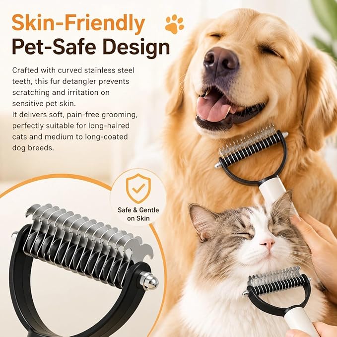 2026 Upgraded Double Sided Deshedding Pet Brush,Double Teeth Pet Grooming Comb,Professional Pets Deshedding Curve Blade Dog Brush,Suitable For Cats,Dogs,And Horses (Black)