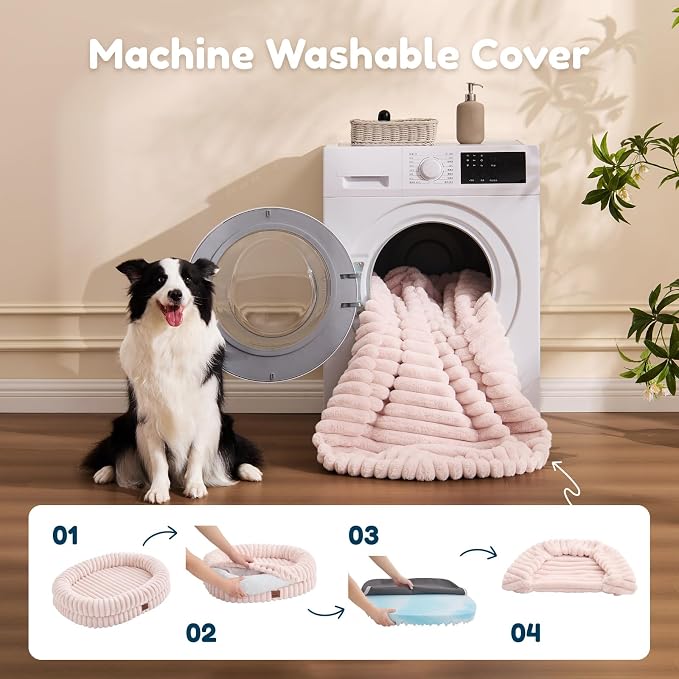 ChiXnuggle Orthopedic Dog Bed for Large Dogs, Waterproof Faux Rabbit Fur Dog Couch with Egg Crate Foam Support and Washable Removable Cover, Bolster Pet Sofa with Non-Slip Bottom, 35x28x7, Pink