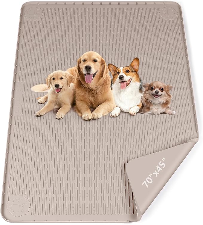 Pee Pads for Dogs, 70" x 45" Extra Large Reusable Silicone Mat, Washable Puppy Training Pads for Potty Training, Non-Slip, Leak-Proof, Indoor Floor Protection (Khaki)