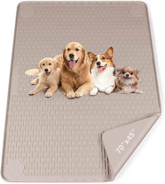 Pee Pads for Dogs, 70" x 45" Extra Large Reusable Silicone Mat, Washable Puppy Training Pads for Potty Training, Non-Slip, Leak-Proof, Indoor Floor Protection (Khaki)