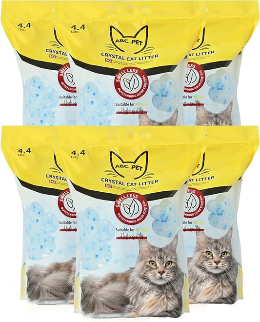 ABCPET Cat Litter Crystals No Clumping Odor Control Kitty Litter Non-Clumping No scooping Low Dust, Low Tracking, Dehydrates Waste - 25.8 lbs (6 x 4.3 lb Packs)