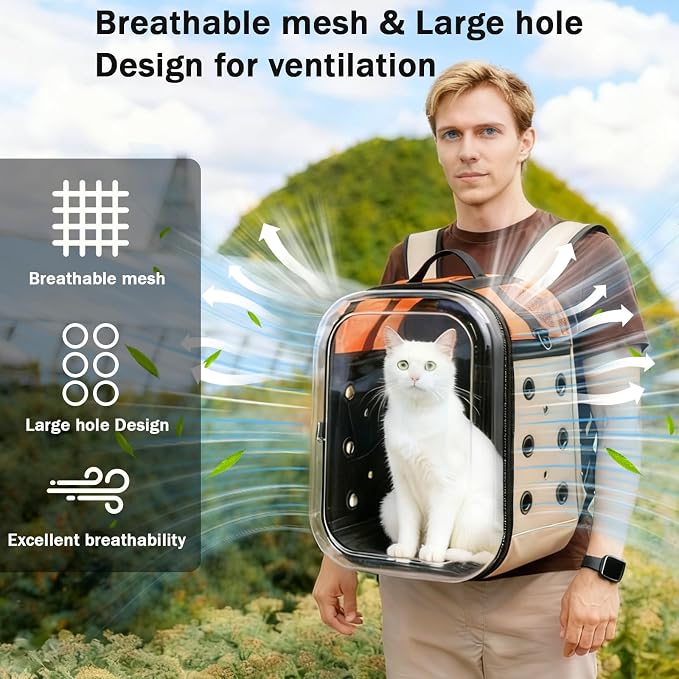 Hp hope Cat Backpack Carrier: Large Breathable Cat Backpack Bubble - Fit up to 17 lbs Transparent & Foldable Space Capsule Kitty Backpack Carrier Expandable Airline Pet Carrier for Hiking Travel