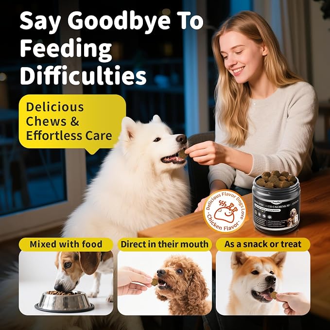 Melatonin for Dogs - Advanced Dog Calming Chews for Restful Sleep & Emotional Support, Calming Treats for Dogs Stress Anxiety Support - Separation, Thunder, Fireworks, Chicken Flavor, 45Ct