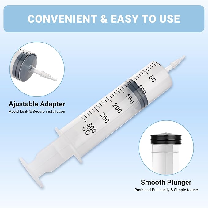 5Pack 300ml Syringe, Large Syringe for Thick Liquids with Tip Adapter, for Feeding Pets, Liquid Refilling, Drawing, Scientific Labs, Oil Transfer, Plant Watering & Refilling