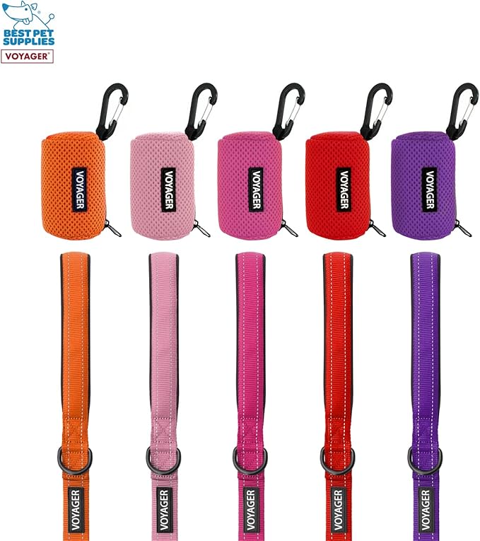 Best Pet Supplies 2-Pack Dog Poop Bag Holder Leash Attachment, Color, Reusable Mesh Dispenser Pouch for Travel, Walking, Park, and Outdoor Use, Soft and Durable with Clip-On - Mesh Pink