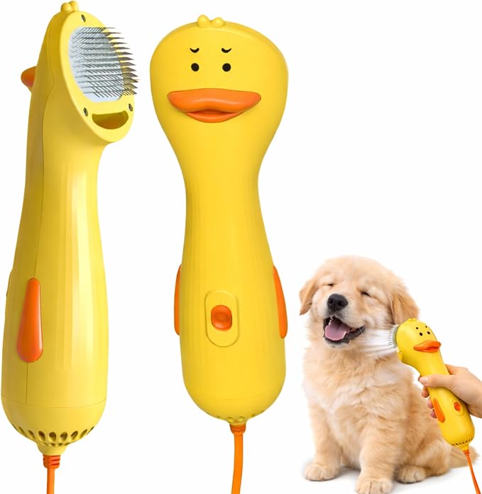 Pet Hair Dryer - Quiet Dog Blower Grooming Dryer – 2-in-1 Dog Dryer for Pet Grooming with Replaceable Slicker Brush, Compact Lightweight ABS Dogs Blower, Low Noise for Cats, Puppies & Dogs