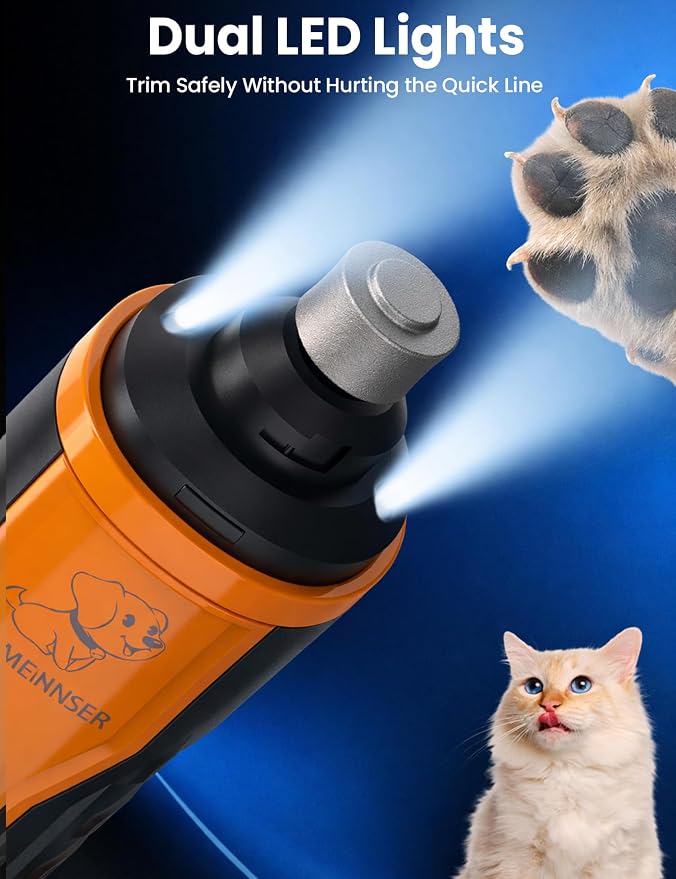 5 Speed Dog Nail Grinder with LCD Display, Rechargeable Low Noise Dog Nail Trimmers with Dual LED Light & Diamond Grinding Wheel, 2000mAh Battery Pet Nail Trimmer for Cats Small, Medium & Large Dogs