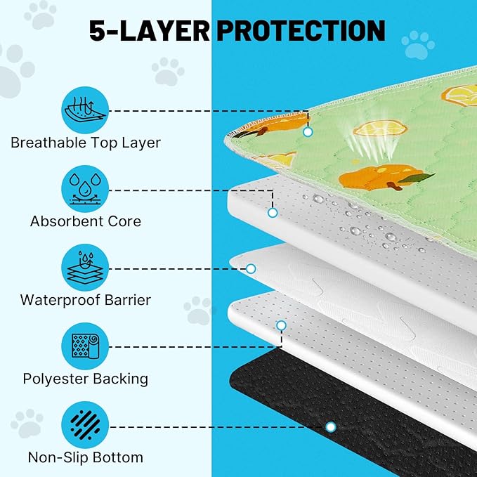 Washable Pee Pads for Dogs and Cats, 24x18In 5-Layer Ultra-Absorbent & Leak-Proof Potty Training Pads, Non-Slip Whelping Potty Pads for Housebreak Crates, Floors and Cars, 2 Packs Green