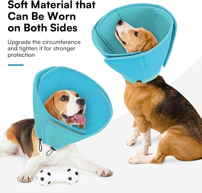 Queenmore Dog Cones for Large Dogs,Soft Dog Cone Stop Licking After Surgery, Adjustable Pet E-Collar Alternative for Wound Healing,LightBlue,X-Large