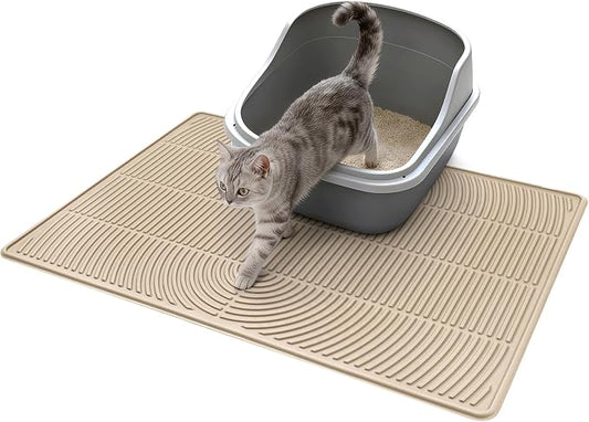 Pawtasy Cat Litter Box Mat,40" x 28" Extra Large Silicone Waterproof Litter Trapping Mat for Scatter Control Soft on Kitty Paws Non-Slip Easy to Clean