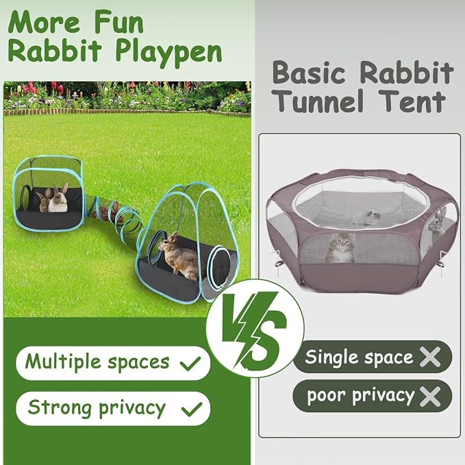 YUEPET Large Bunny Tunnel Hideout Breathable Rabbit Playpen with Tunnel Cube Tent,Portable Small Animal Tubes & Tunnels for Indoor Outside Dwarf Rabbits Guinea Pigs Hamsters Ferrets