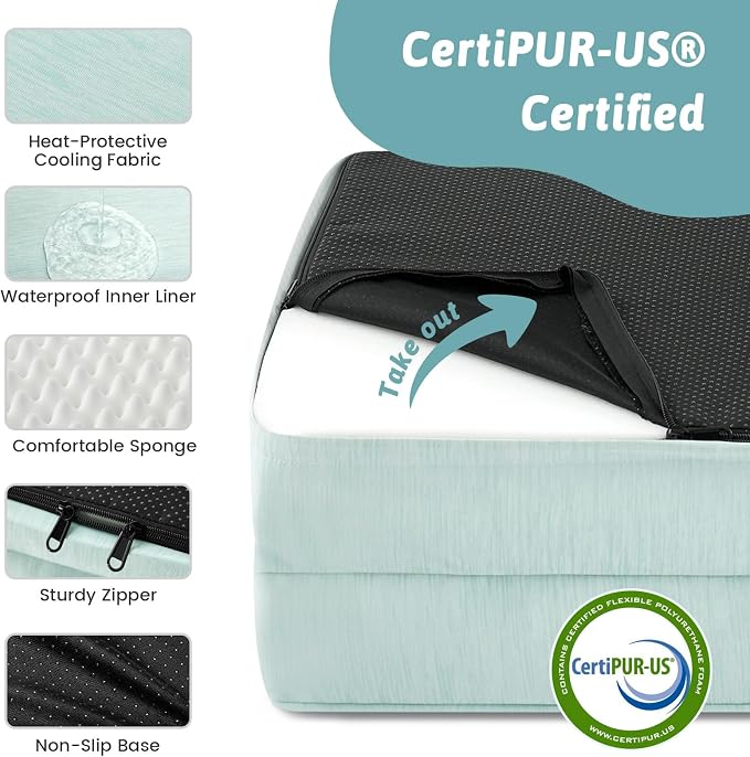 COZY KISS Cooling Dog Bed for Medium Dogs, 36"x27" Orthopedic Foam Sofa with Bolster Sides, Q-Max >0.4 Cooling Technology, Cool Pet Bed with Removable Washable Cover, Green