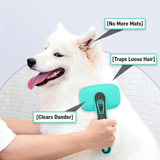 2 Pcs Self Cleaning Slicker Brush & Nail Clippers for Dog and Cats,Shedding Long and Short Haired Pets,Skin Friendly Deshedding Grooming Tool