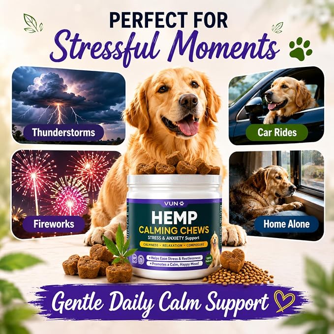 Hemp Calming Chews for Dogs, Advanced Dog Calming Chews - Anxiety Relief Supplement Treats with Melatonin L-Theanine - Sleep Aid for Separation, Barking, Stress, Hyperactivity