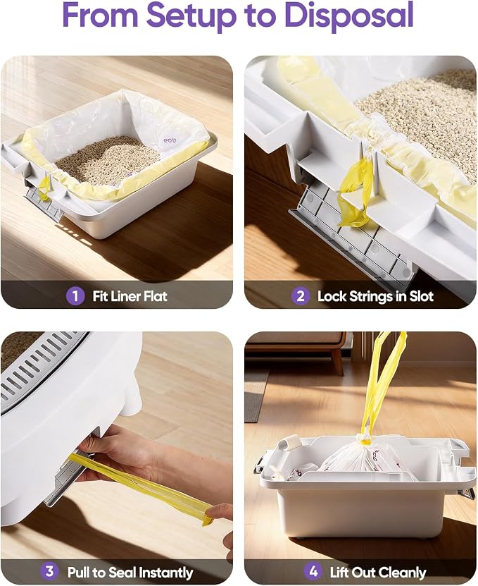 120 Count Automatic Cat Litter Box Bags for Pet Pivot AutoScooper 11/12 Open-Top Self-Cleaning Cat Litter Box, Heavy Duty Leak-Proof, Drawstring Design, Unscented, 25.19” x 11.8”