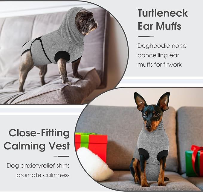 Queenmore Dog Recovery Suit, Soft Dog Surgery Shirt for Female Male Dogs,Comfy Pet Surgery Recovery Suit,Anxiety Relief Calming Vest with Ear Muffs,Grey,XL