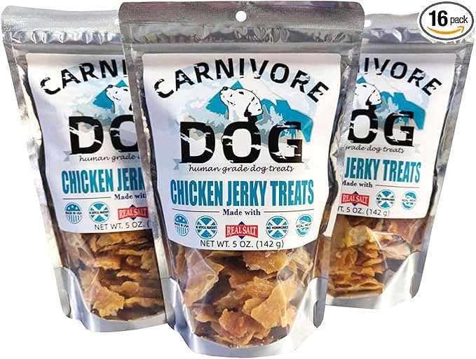 Carnivore Dog Treats, Human Grade, Real Chicken Breast Made with Real Salt, No Additives - Healthy, Chewy, Training Snacks for All Breeds, Chicken Jerky, Pack of 3