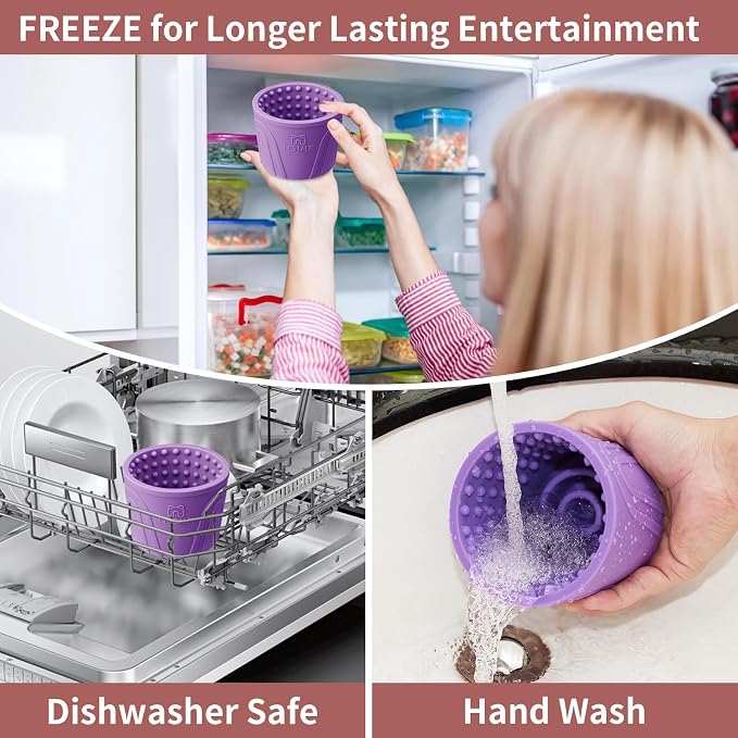 Dog Lick Bowl, Bestalk Anxiety Relief Slow Feeder Dog Lick Mat Treat Dispenser, Non-Slip Dog Licking Bowl Dog Enrichment Toys for Small Medium and Large Breed Dogs, BPA Free Silicone(Purple,S)
