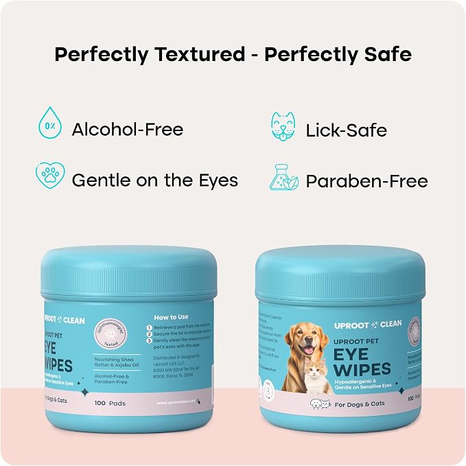 Uproot Clean Glove Wipes Pro & Eye Care Set: Extra-Thick Dog Wipes for Paws and Butt for Full-Body Cleaning (20 Pack) + Hypoallergenic Eye Pads as a Gentle cat & Dog Tear Stain Remover