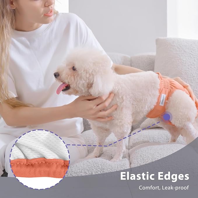 Vecomfy Reusable Female Dog Diapers for Small Dogs,(4 Pack) Easy Absorbent Puppy Diapers for Peeing,in Heat,Dog Period Panties,S