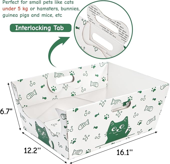 SOUJOY 8 Pack Disposable Cat Litter Box, Sturdy White Cardboard Litter Boxes with Scoop, Anti-Splashing Foldable Enclosed Travel Litter Tray for Cats Puppies Small Pets, 16" L x 12" W x 6.7" H