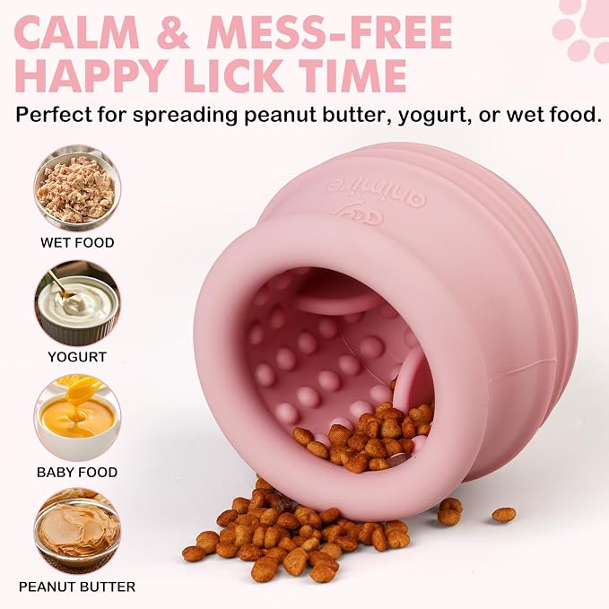 Treat Dispensing Dog Toy, Long-Lasting Interactive Puzzle Toys for Dogs, Stuffable Dog Enrichment Frozen Lick Treat Toy for Boredom, BPA Free Silicone Fetch Catch Chew Toy (Pink,L)