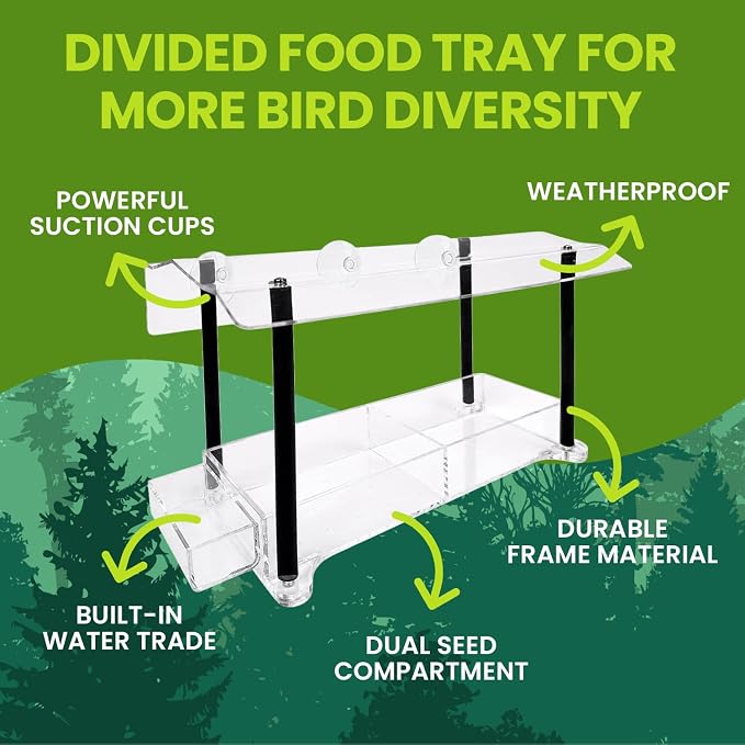 Nature Gear Window Bird Feeder with Strong Suction Cups, Clear Acrylic Window Mounted Bird Feeder, Weather-Resistant, Durable, Squirrel-Resistant, Column Style