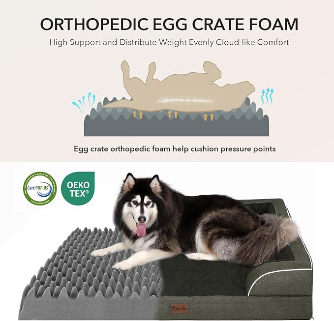 Orthopedic Dog Beds for Medium Sized Dogs 35x22 Inch, Medium Waterproof Memory Foam Dog Sofa Bed with Removable Washable Cover Pet Couch with Bolster, Dark Green