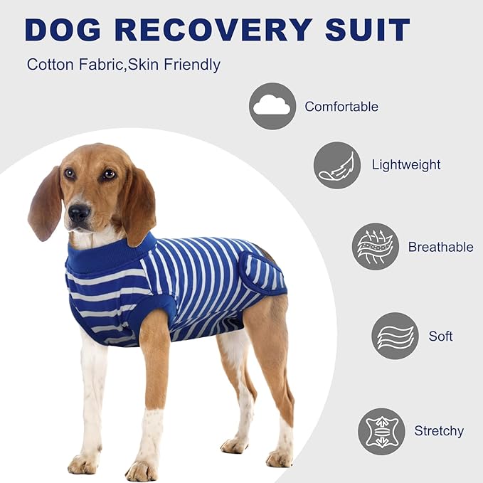 IDOMIK Dog Recovery Suit - Female Spay & Male Neuter Onesie, Adjustable Anti-Licking, Breathable & Comfortable, S Size, Blue Stripe