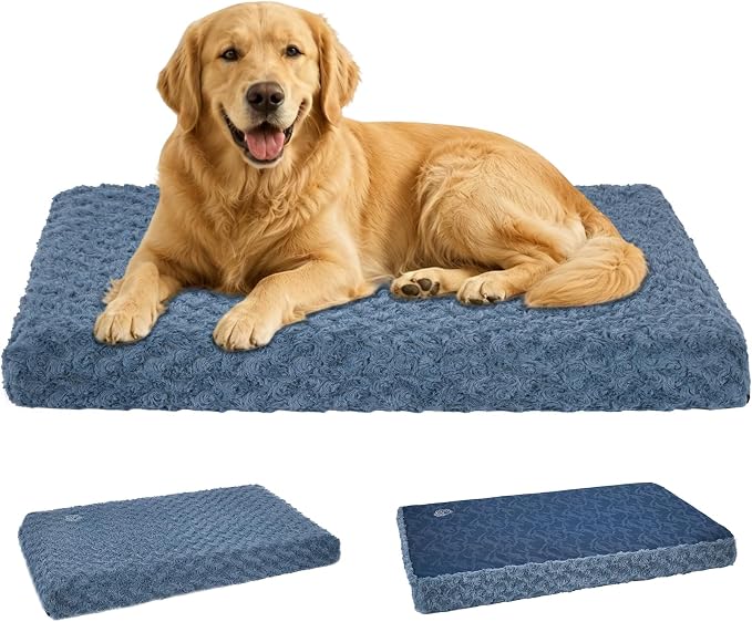 EMPSIGN Stylish Dog Bed Mat Dog Crate Pad Mattress Reversible (Cool & Warm), Water Proof Linings, Removable Machine Washable Cover, Firm Support Pet Crate Bed for Small to XX-Large Dogs, Navy/Grey