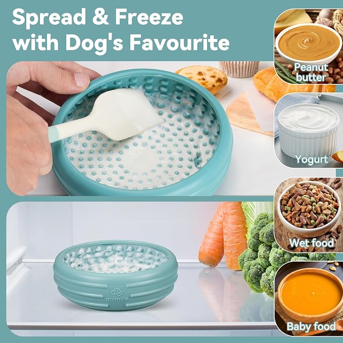 Dog Lick Bowl, Animire Freeze Lick Mat for Dogs, Non-Slip Slow Feeder Licking Bowl Enrichment Treat for Distraction Anxiety Relief, Food Grade Silicone, Dishwasher Safe(Teal,XL)