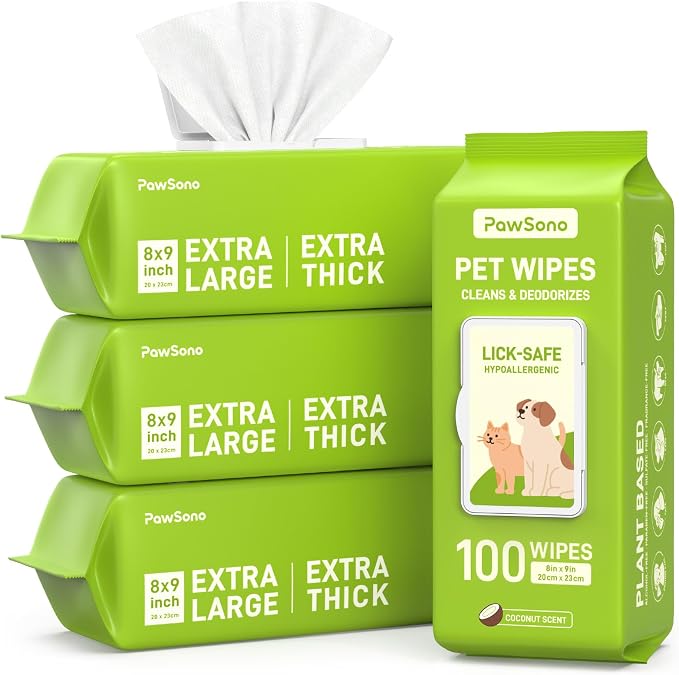 Hypoallergenic Pet Wipes for Dogs, Cats & Small Animals – Quick Clean & Deodorize Paws, Butt, Eyes, Face & Fur | Daily Grooming Wipes | Extra Large & Thick | Coconut Scented, 400 Count