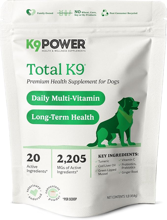 K9Power Total K9 – 11-in-1 Dog Multivitamin Powder – Daily Whole-Body Support for Digestion, Skin, Joints, Heart, Brain, Immunity & Energy – Turmeric, Ginger, Probiotics, Antioxidants, Omegas