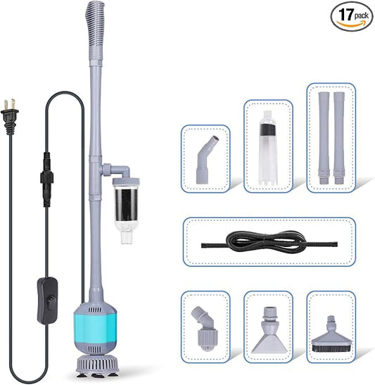 hygger 360GPH Electric Aquarium Gravel Cleaner, 5 in 1 Automatic Fish Tank Cleaning Tool Set Vacuum Water Changer Sand Washer Filter Siphon Adjustable Length 15W