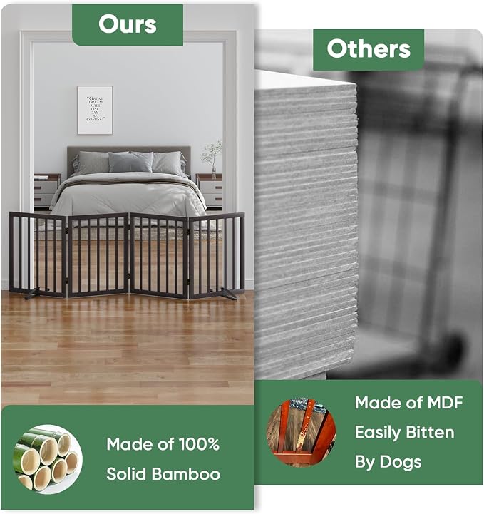 Dog Gates for Doorways, Foldable Dog Gate Indoor, Freestanding Pet Gates for Doorways Bedroom, Puppy Gate with Metal Support Feet, Room Divider 4 Panels (Brown)