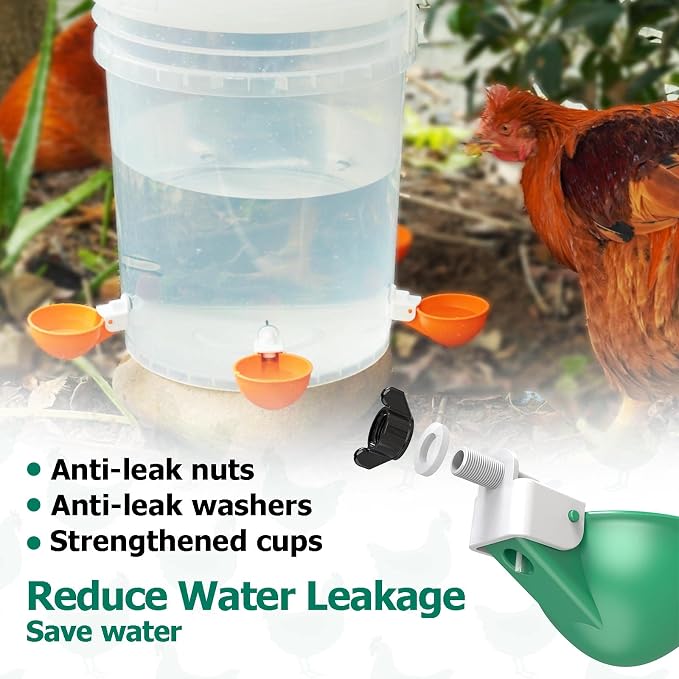 Large Automatic Chicken Waterer Cups, Chicken Water Feeder Suitable for Chicks, Duck, Goose, Turkey and Bunny, DIY Poultry Water Feeder Kit (8 Pack-Green)