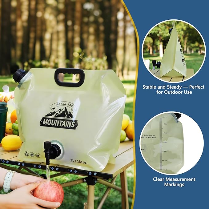 Water Jug Camping 2.1 Gallon Collapsible with Spigot, BPA Free Portable Water Pouch Foldable Water Bags for Outdoor Hiking, Travel and Emergency & Water Storage Containers (Beige-1Pcs)