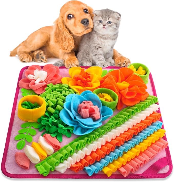 Snuffle Mat for Dogs, Sniff Mat Slow Feeding Mat for Small Pets Cats, Rabbits - Help Stress Relief and Training - Stimulate Your Pet's Foraging Skills! (Pink)