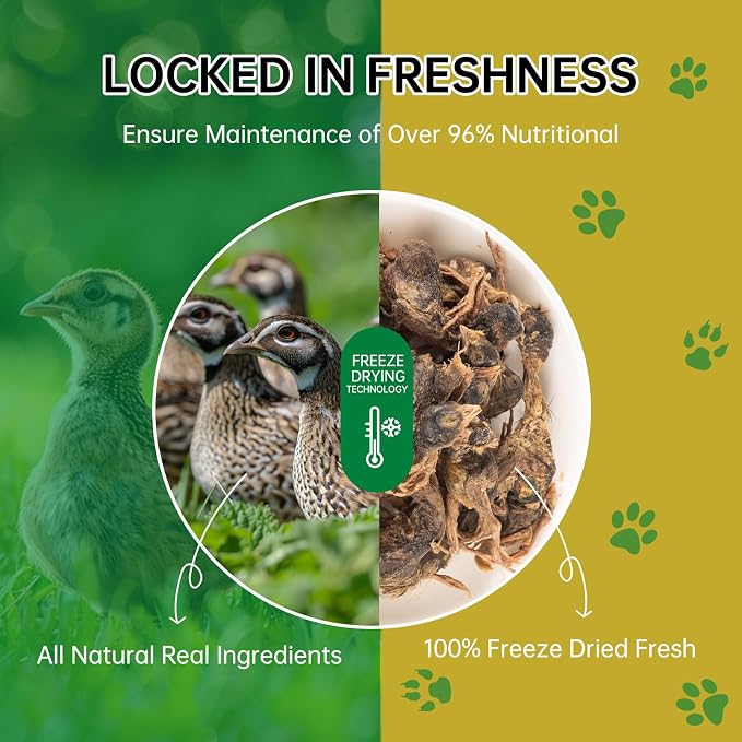 Freeze Dried Quail Cat Dog Treats - Single Ingredient Pet Treats,Natural High-Protein Training Snacks,Grain-Free (3.5oz)