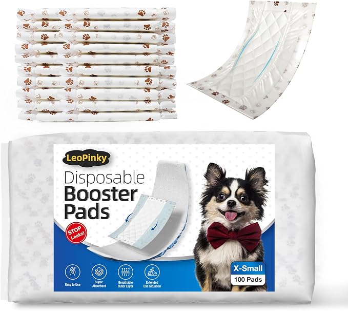 Disposable Dog Diaper Booster Pads XS - 100 Count, Dog Diaper Liners for Male and Female Dogs, Inserts Fit Most Puppy Diapers - Pet Belly Bands and Male Dogs Wraps (Paws)