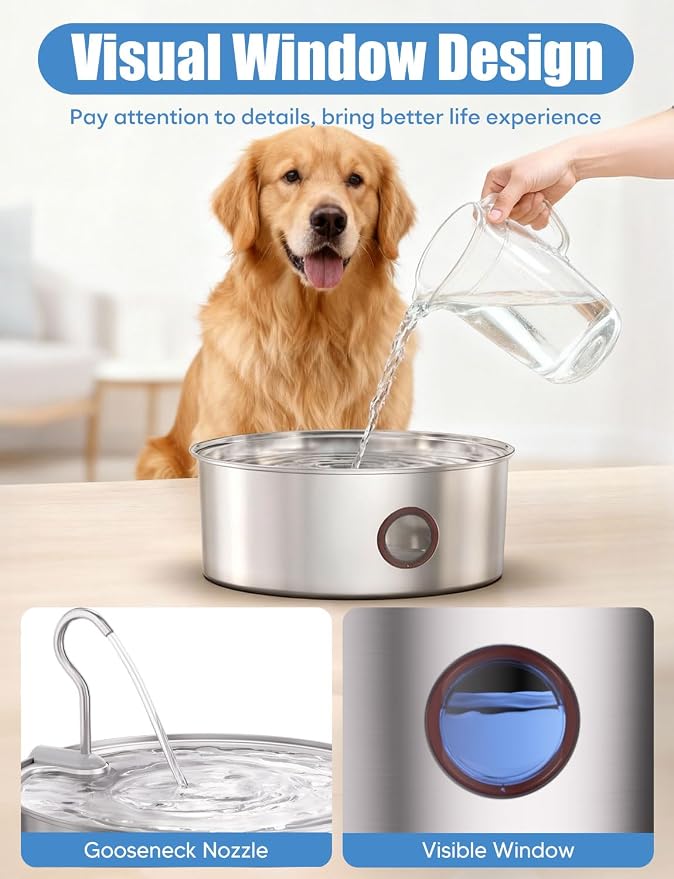 subteenmate Dog Water Fountain for Large Dogs- 8L/270oz Stainless Steel Dog Fountain Dispenser Automatic Pet Water Bowl with Ultra-Quiet Pump/Quadruple Filtration for Large Pups Cats & Multi-Pet