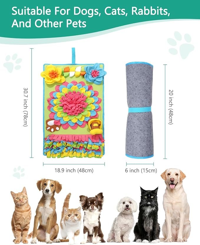 ORIA Snuffle Mat for Dogs, 30.7'' x 18.9'' Interactive Slow Feeder Mat for Mental Stimulation, Boredom & Anxiety Relief, Machine Washable Dog Puzzle Mat for Small Medium Large Dogs Puppies
