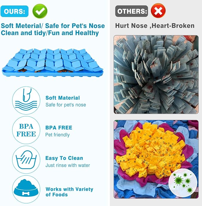 Snuffle Mat for Dogs,Premium Silicone Dog Food Mat 8“x13”Interactive Feed Game for Boredom,Encourages Natural Foraging Skills and Stress Relief for Medium Pets Smell Training Slow Feed Mat B
